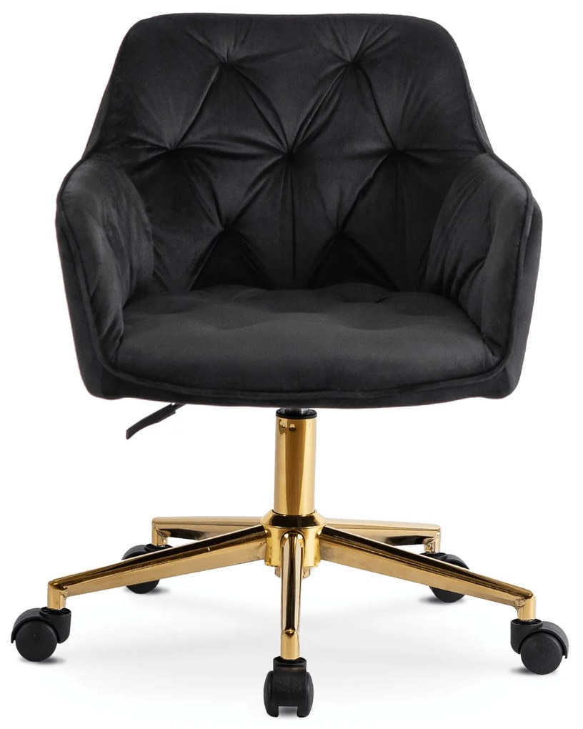 Fotel Młodzieżowy Obrotowy KONOR Czarny Ze Złotymi Nogami Welurowy Nowoczesny Glamour