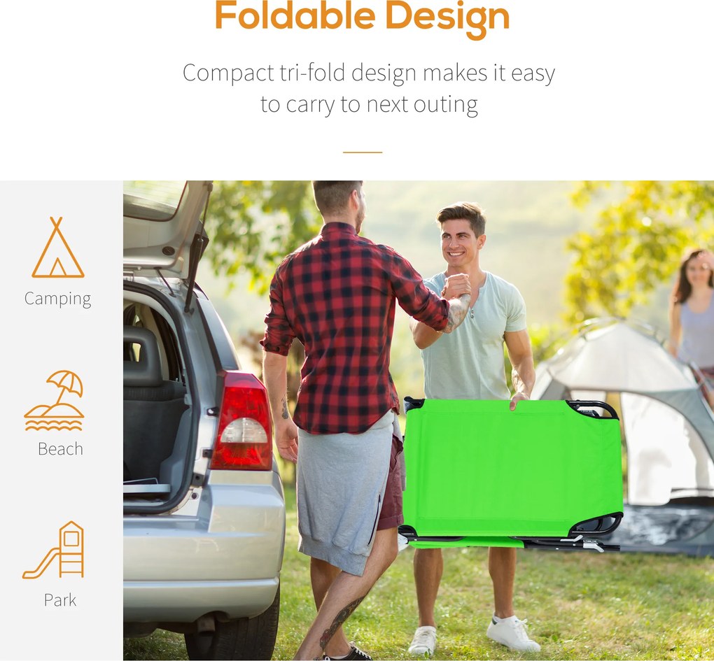 Outsunny Leżak z otworem na twarz &amp; poduszką, składany, wodoodporne pokrycie, metalowy stelaż, zielony | Aosom PL