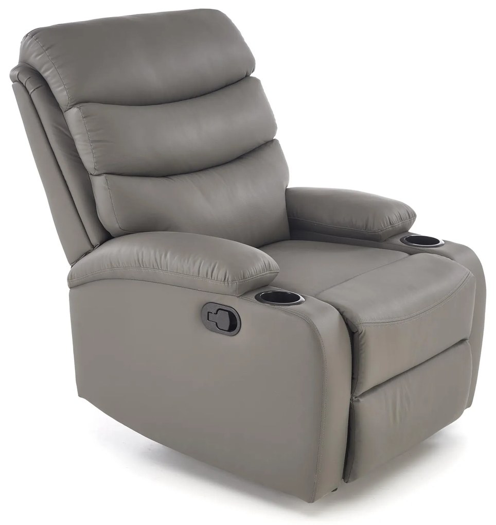 Fotel do salonu wypoczynkowy popielaty, rozkładany eco skóra PERUS