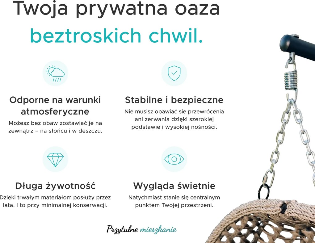 Wiszące krzesło MOLINE z czarnym stojakiem, szare