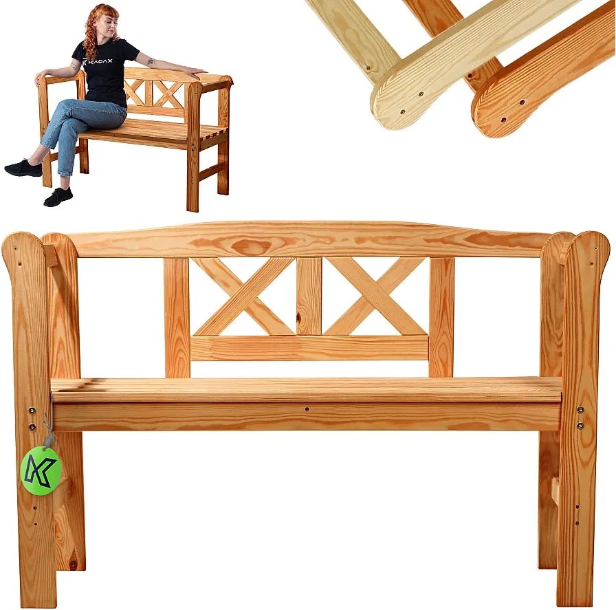 KADAX Ławka ogrodowa Coca tik z oparciem "X" 119 x 76 cm