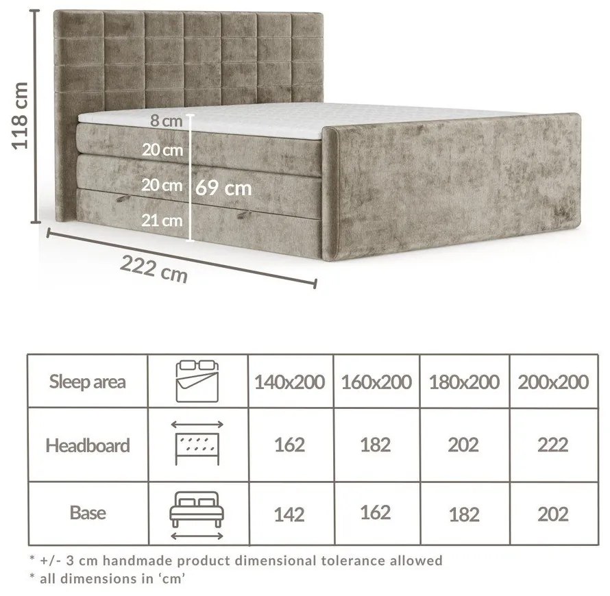 Jasnobrązowe łóżko kontynentalne ze schowkiem 200x200 cm Ava – Maison de Rêve