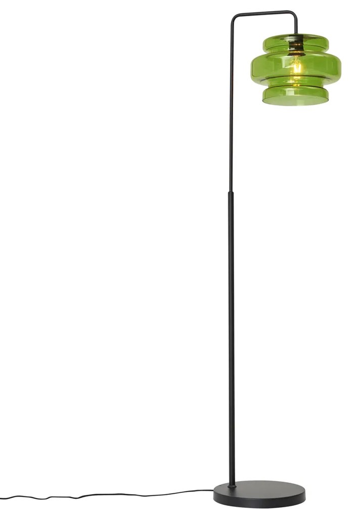 Lampa podłogowa w stylu Retro czarna z zielonym szkłem - Denise Retro Oswietlenie wewnetrzne