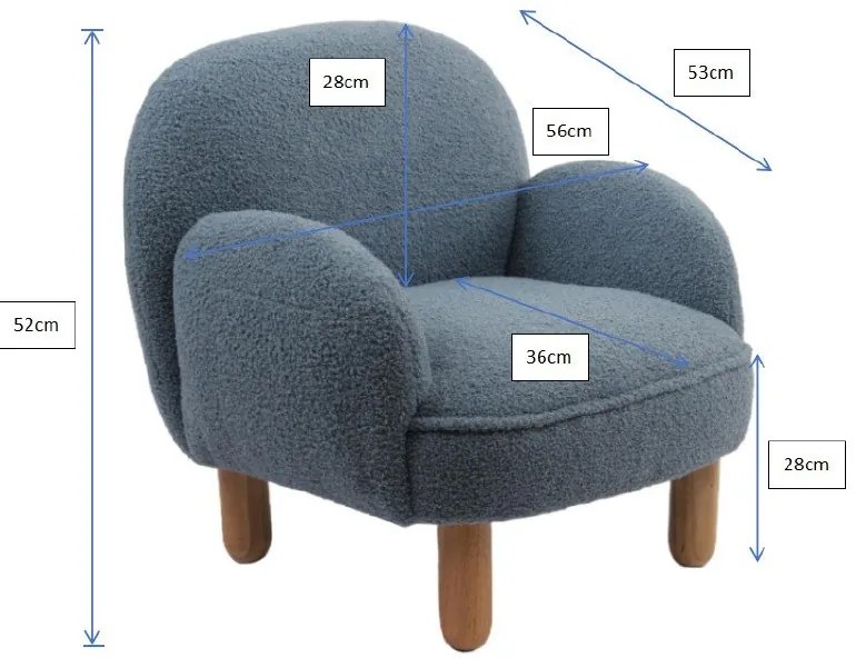 Niebieski fotel dziecięcy z materiału bouclé Rocky – Vipack