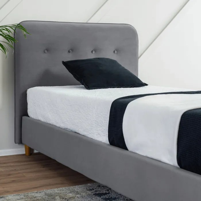Łóżko Tapicerowane 90x200 cm ze Stelażem Jednoosobowe DENNIS Welurowe Ciemnoszare