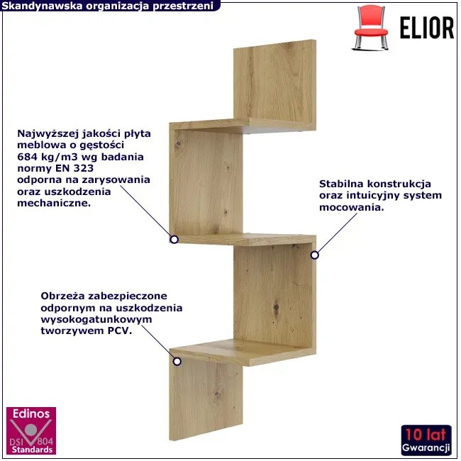 Minimalistyczna narożna półka ścienna dąb artisan - Flora 3X