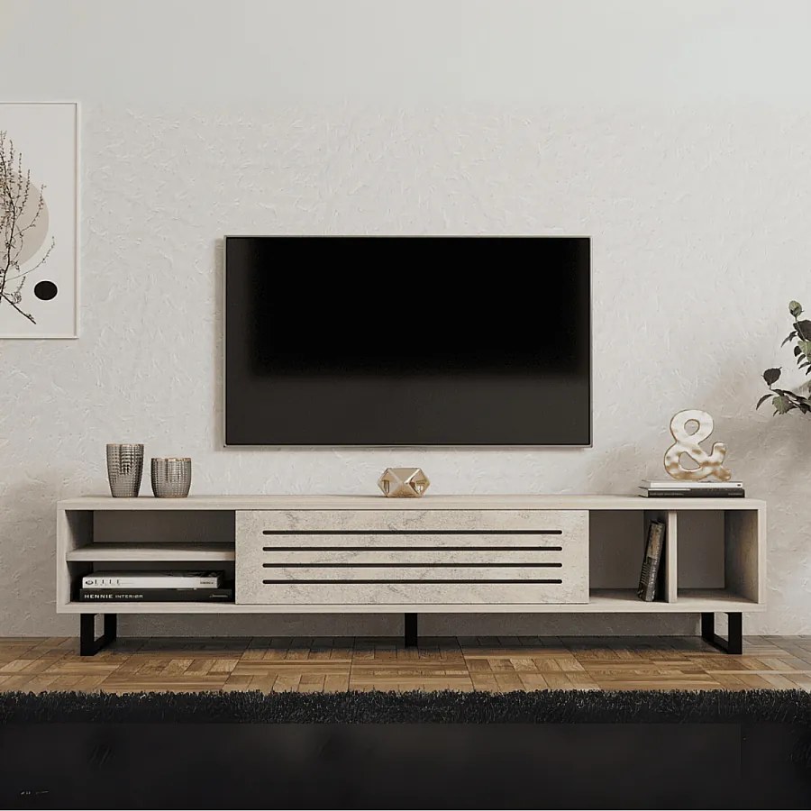 Stolik pod TV – 160 cm x 35 cm x 40 cm – kolor trawertynu – płyta wiórowa pokryta melaminą
