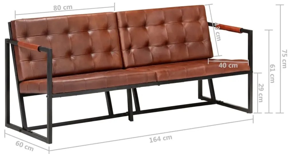 Brązowa sofa 3-osobowa ze skóry koziej – Bienee