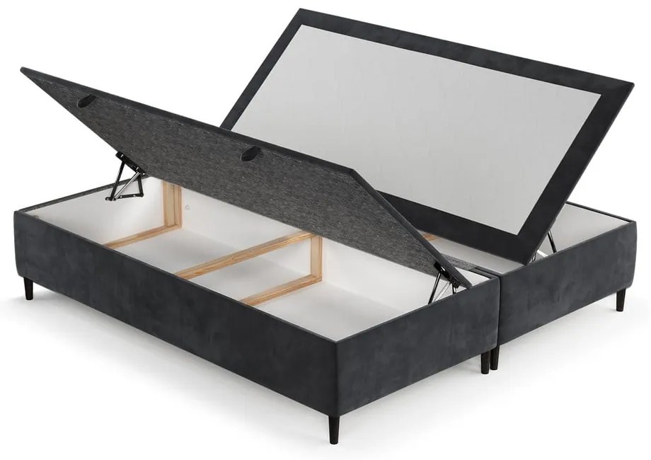 Antracytowe tapicerowane łóżko dwuosobowe ze schowkiem 200x200 cm Tate – Maison de Rêve