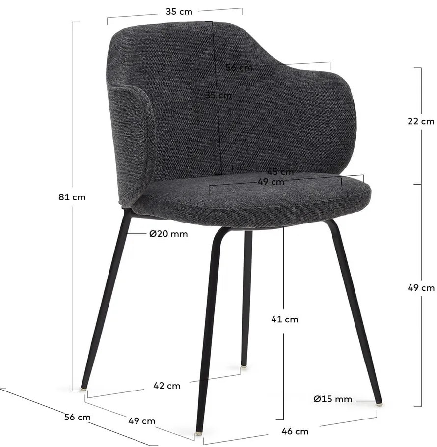 Ciemnoszare krzesła zestaw 2 szt. Yunia – Kave Home