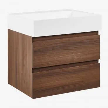 Zestaw Wiszących Mebli Łazienkowych Z Drewna I Forniru Jesionowego Zintegrowany Z Umywalką Ona Ciemna Czerń & Bezlusterkowiec & - Sklum