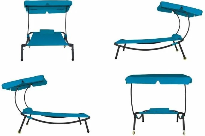 Leżak ogrodowy z dachem i kołami - 202 x 139 x 152 cm