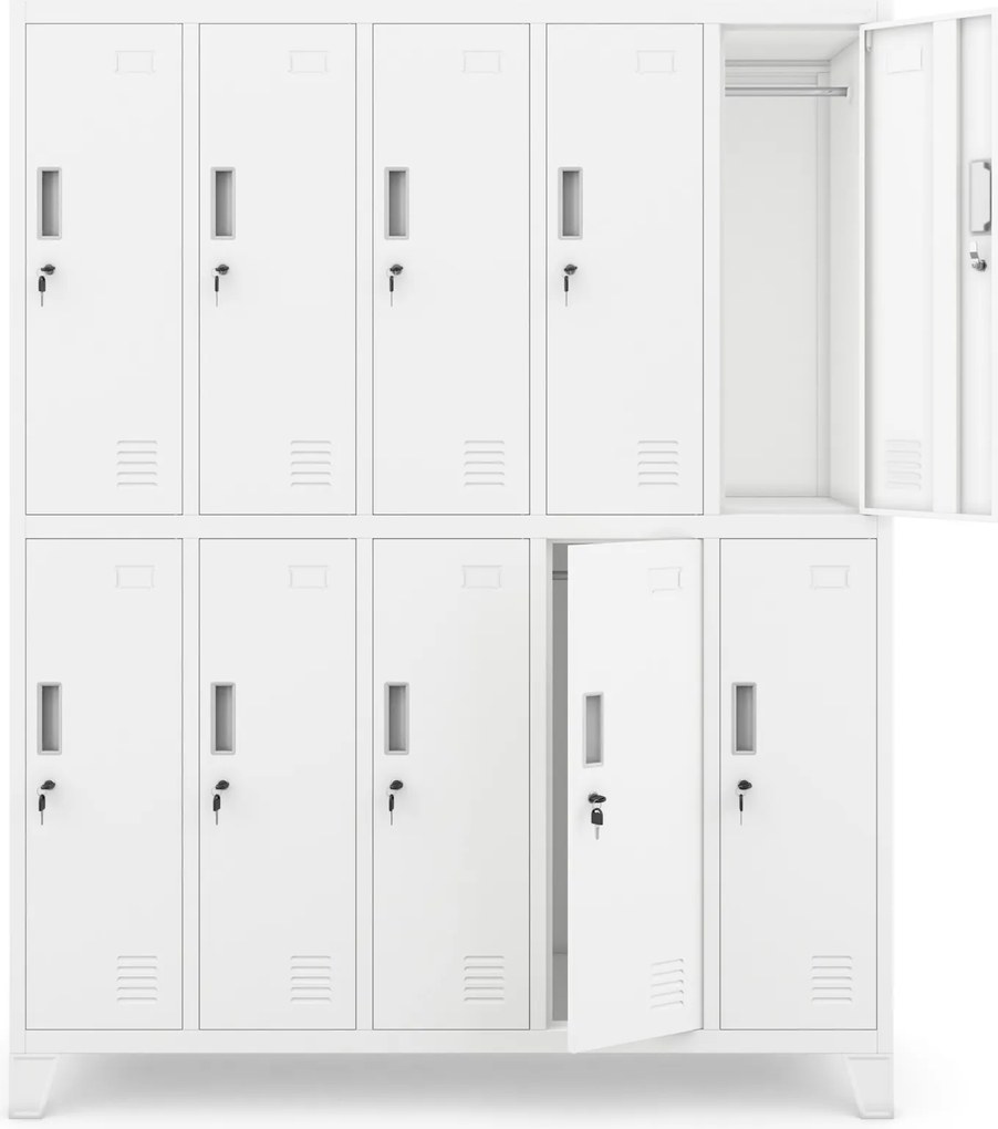 Metalowa szatnia 10-skrytkowa Bartek 136x45x172 cm, biała