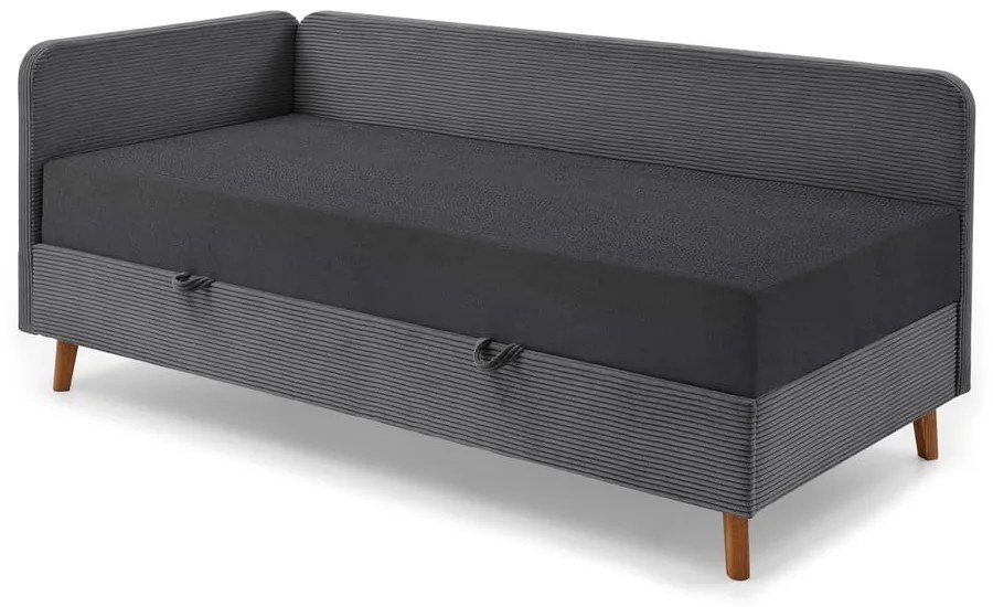 Ciemnoszare tapicerowane łóżko ze schowkiem 90x200 cm Cabana – Meise Möbel