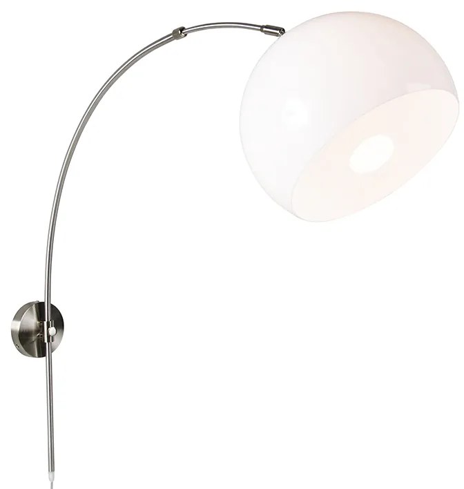 Retro lampa ścienna łukowa stalowa z białym regulowanym kloszem Nowoczesny Oswietlenie wewnetrzne