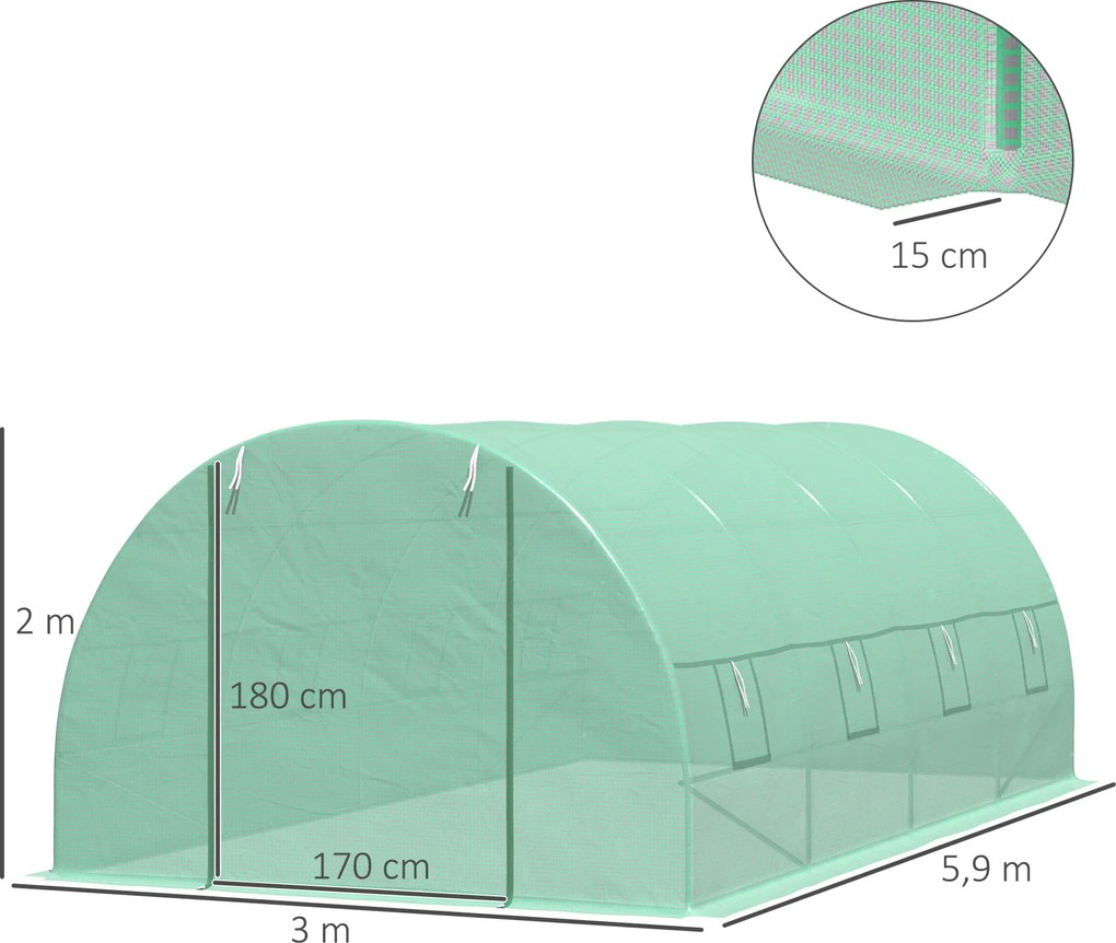 Outsunny Szklarnia Tunel Foliowy 6x3x2m Ochrona Roślin w Ogrodzie Zielona | Aosom PL