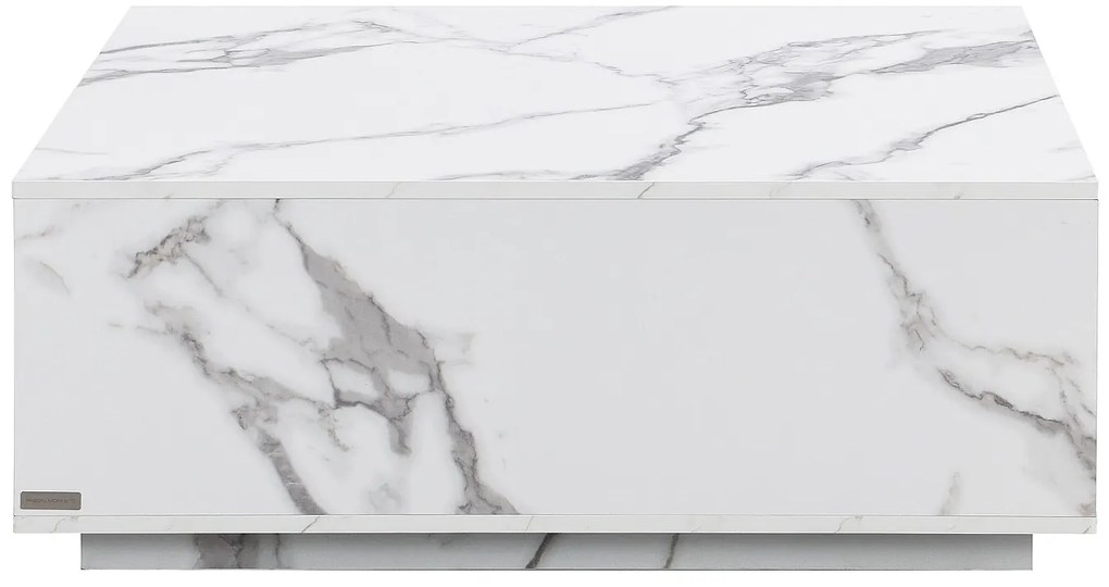 Stolik kawowy z 2 szufladami z MDF - szer. 90 cm Efekt białego marmuru - ANTRIM