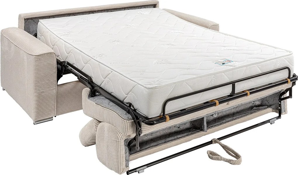 Kanapa 3 osobowa rozkładana typu express z beżowego sztruksu - Miejsce do spania 140 cm - Materac 22 cm - VIZIR