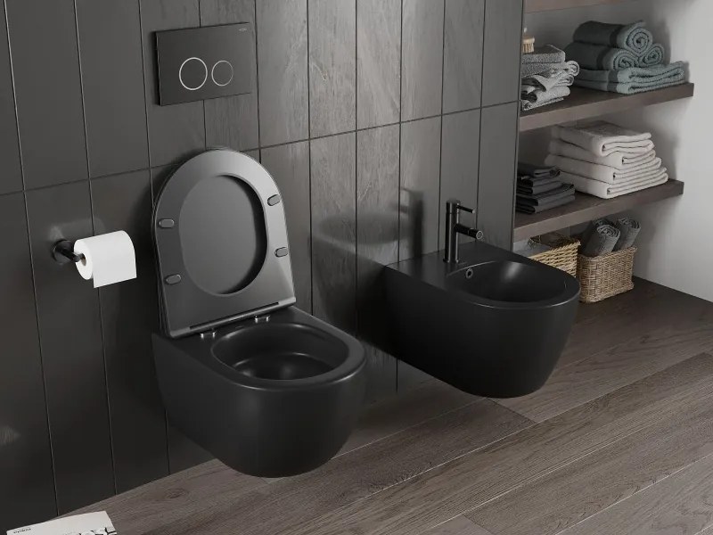 Mexen Carmen miska wc Rimless Tornado z deską wolnoopadającą slim, duroplast, czarna mat - 30881085T
