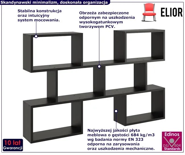 Czarna minimalistyczna półka wisząca - Zoix