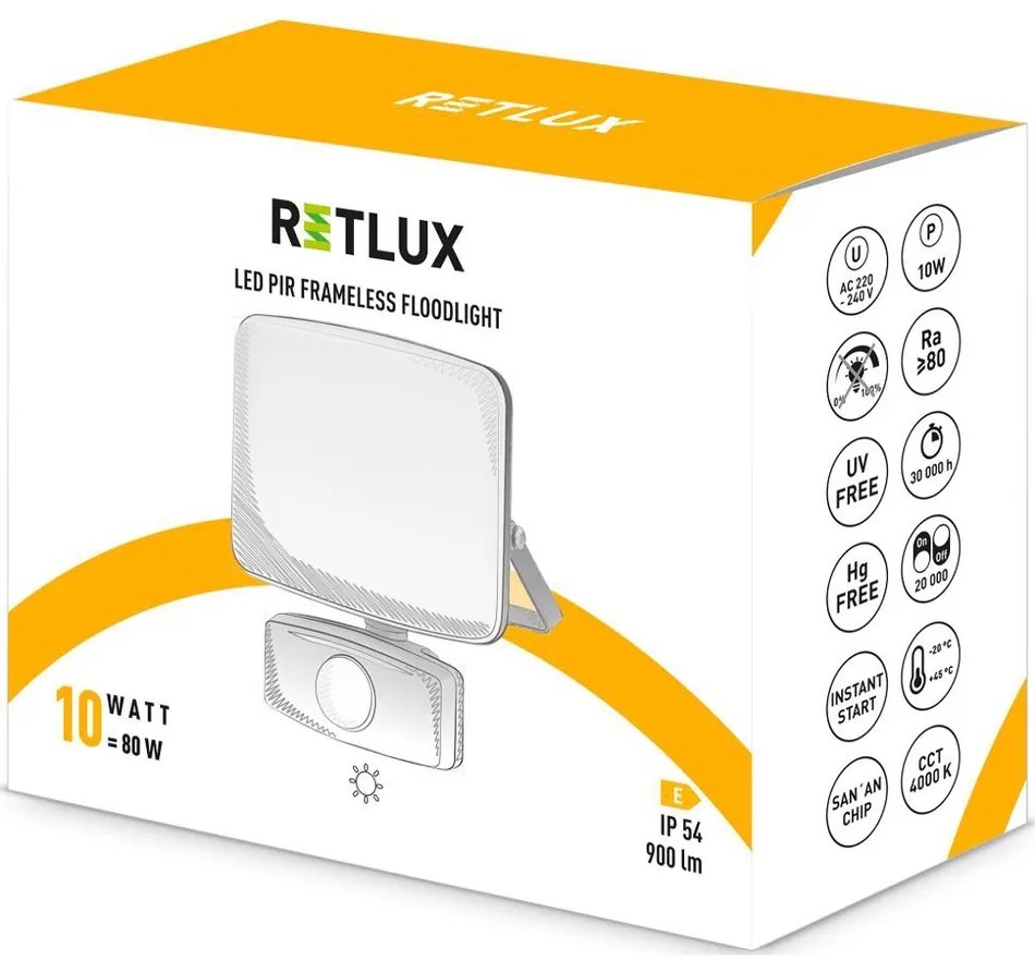 Retlux RSL 255 Reflektor LED z czujnikiem PIR, 119 x 134 x 63 mm, 10 W, 900 lm