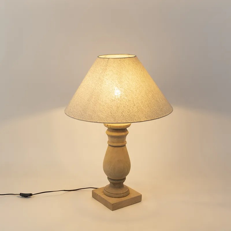 Lampa stołowa rustykalna z beżowym abażurem z lnu 50 cm - Catnip