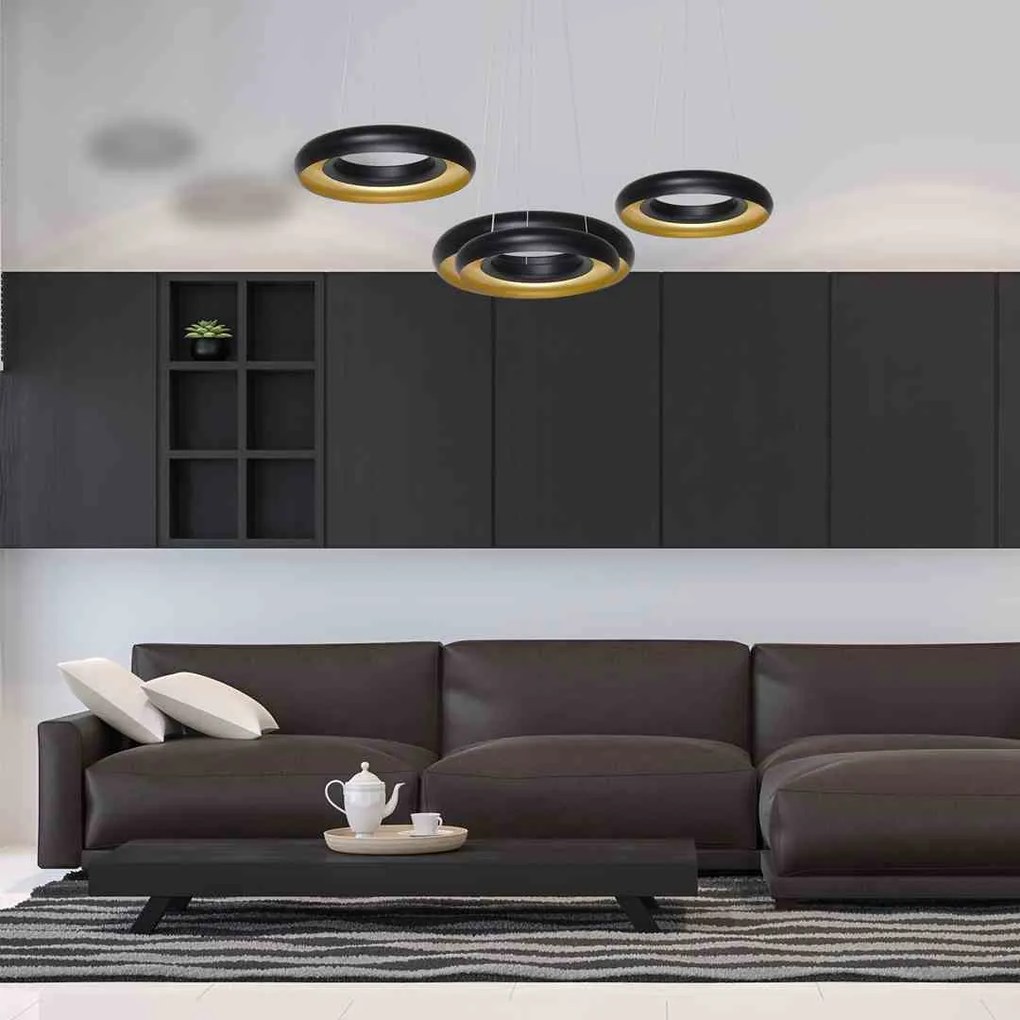 LAMPA WISZĄCA Potrójna czarna-złota RONDO NERO 36W LED
