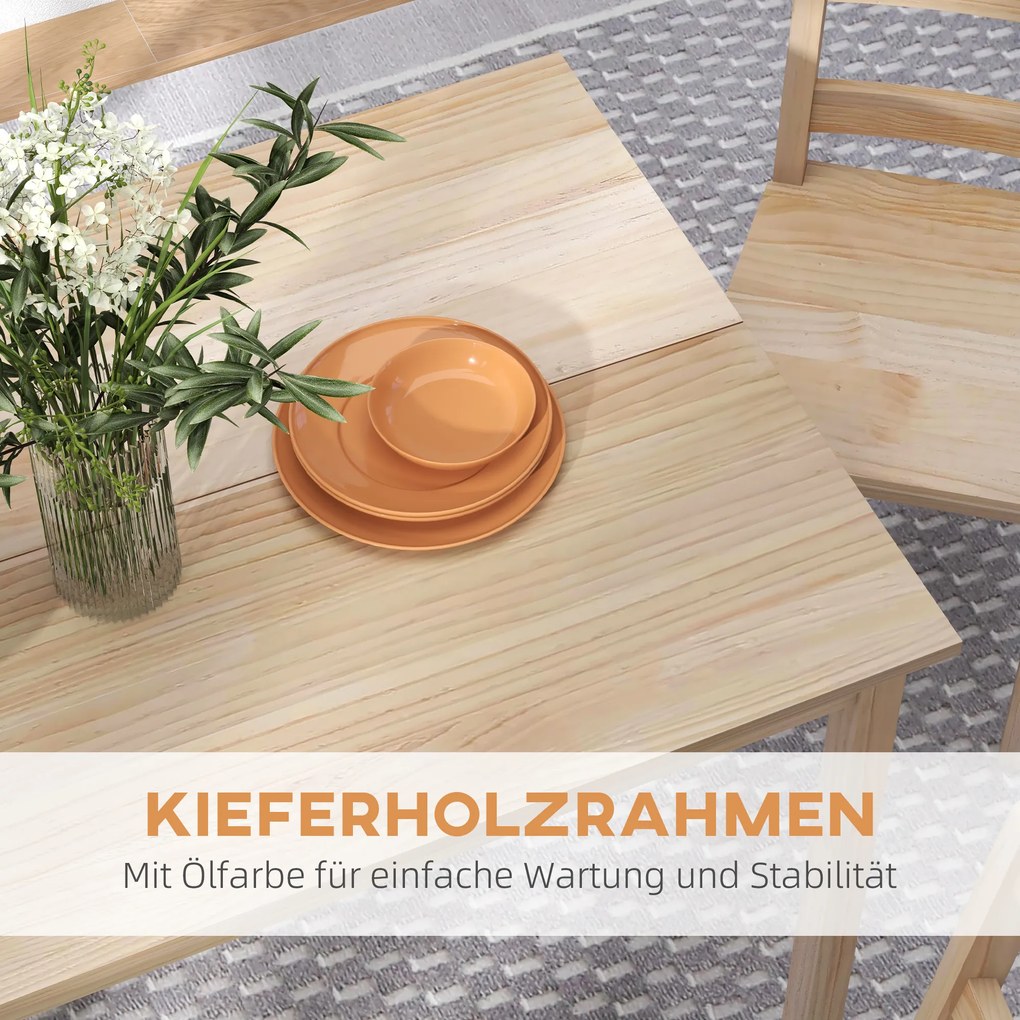 HOMCOM Zestaw jadalniany 5-częściowy stół i krzesła z drewna litego naturalny kolor 118x73x75 cm | Aosom PL