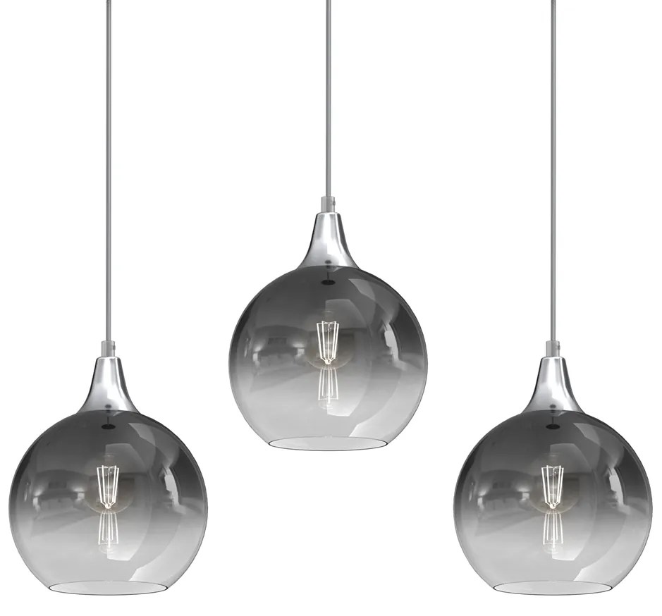 Lampa wisząca MONTE SILVER 3xE27, potrójna, na listwie 3 kule, dymione szkło