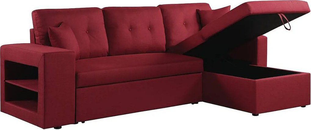 Kanapa narożna rozkładana "Axel" - Możliwość zmiany położenia narożnika (prawostronny lub lewostronny) - 3 miejsca - Czerwona