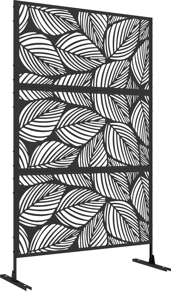 Outsunny Parawan Ogrodowy Metalowy z Motywem Floralnym, 122 x 45 x 198 cm, Czarny
