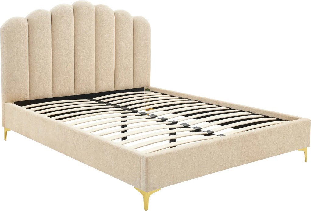 Łóżko Tapicerowane 160x200 cm GEMINI ze Stelażem Dwuosobowe Beżowe