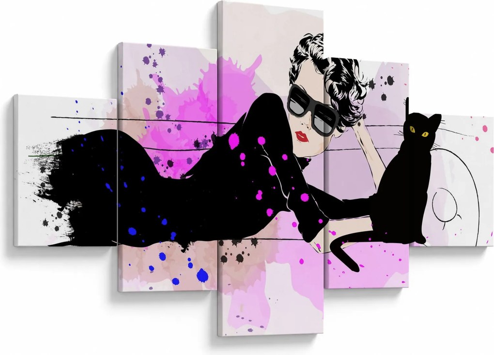 Obraz - Kobieta z czarnym kotem (125x70 cm)