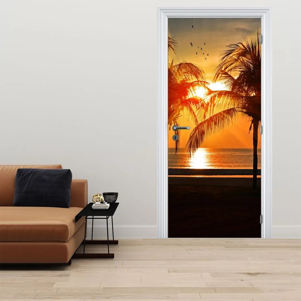 Fototapeta na drzwi - Palmy o zachodzie Słońca (95x205cm)