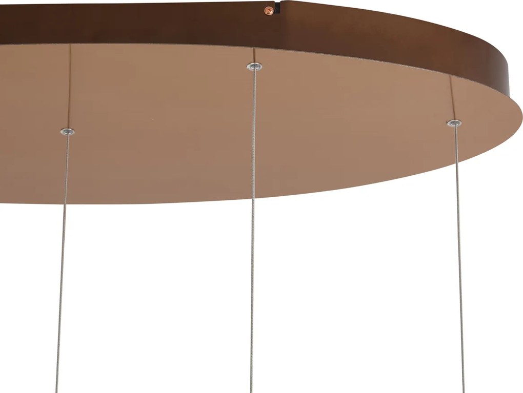 Designerska lampa wisząca Fiera, różowe złoto z bursztynowym szkłem, z LED, 3-stopniowe ściemnianie, 5-punktowa, Easylift
