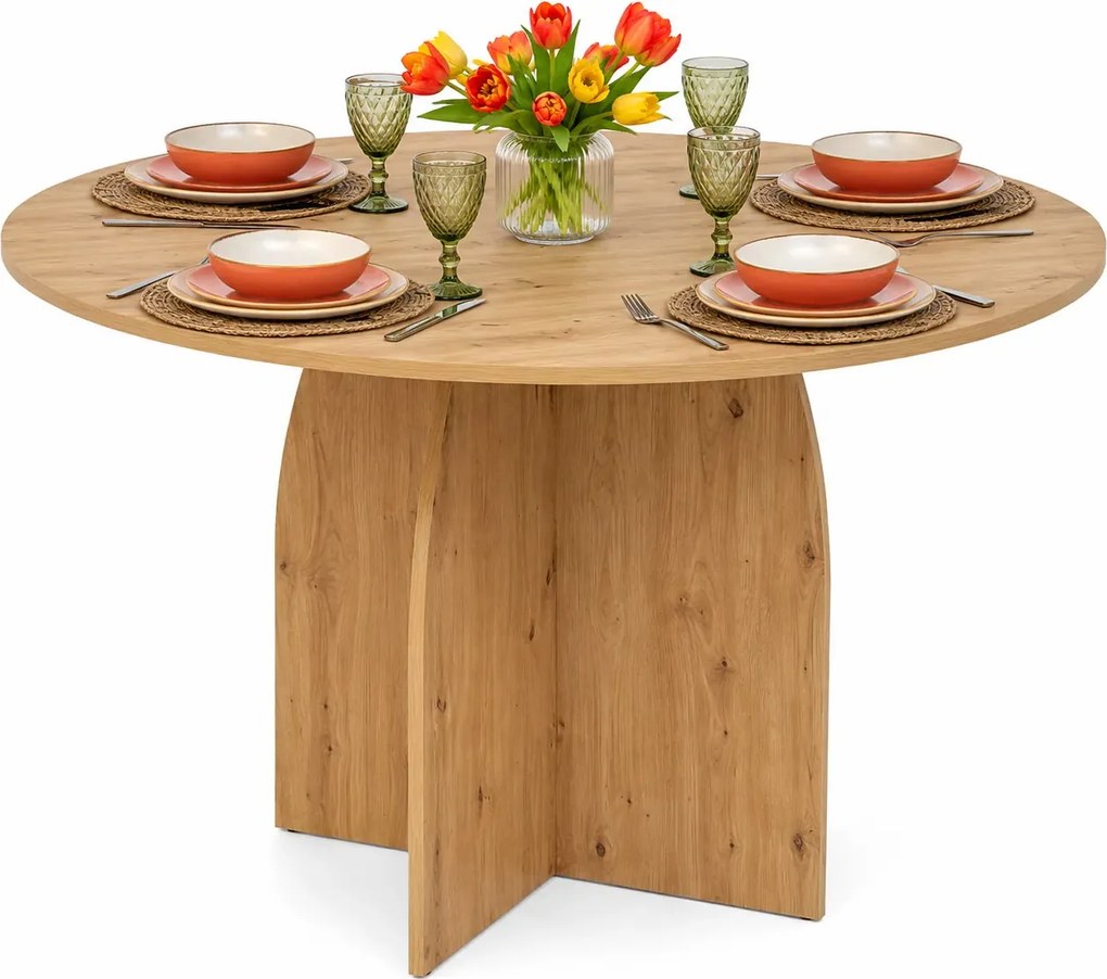 Okrągły stół dąb artisan na designerskiej podstawie F3-B54