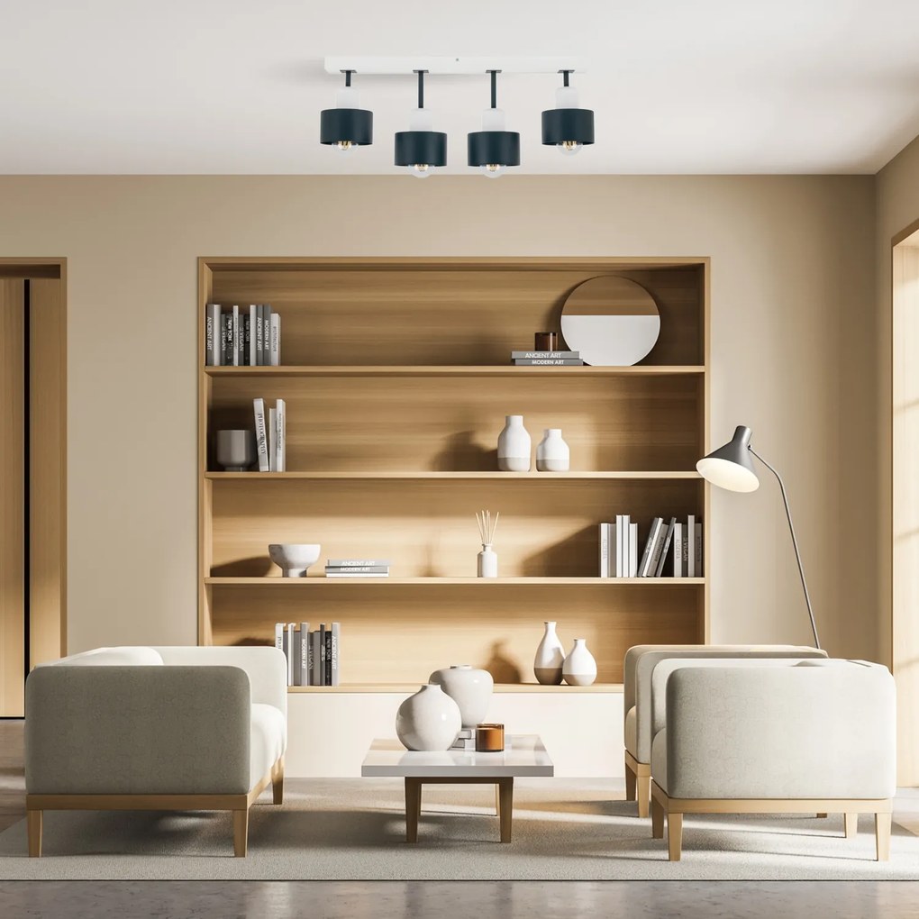 Antracytowo-biała lampa sufitowa, czteropunktowy spot DAN60x7WE z drew