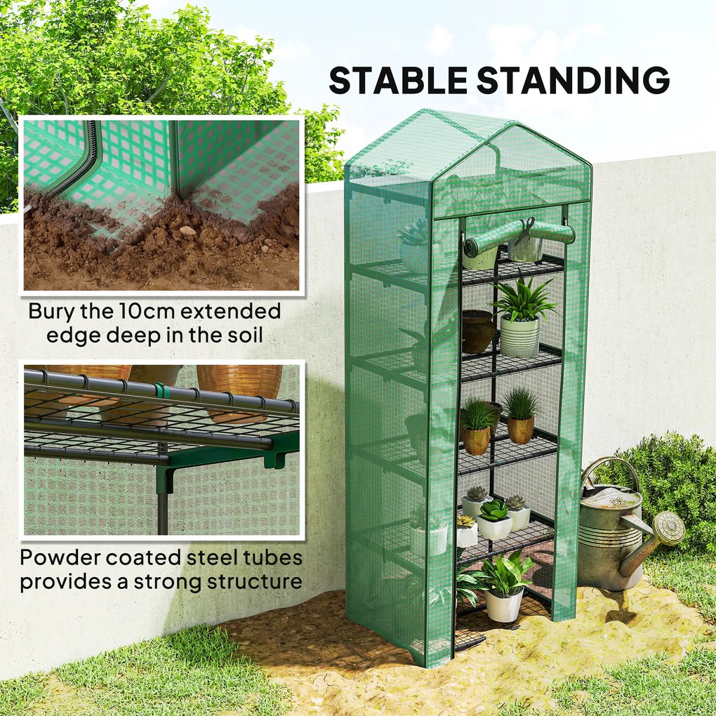 Outsunny Mini-szklarnia na kwiaty lub warzywa, stal, tworzywo sztuczne, 69 dł. x 49 szer. x 193 wys. cm, Zielona