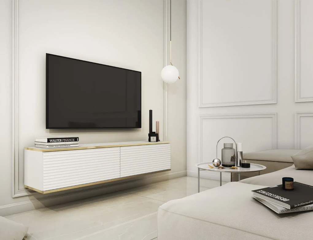 Szafka RTV KARL 3D 135cm wisząca/stojąca biały mat PIASKI Meble