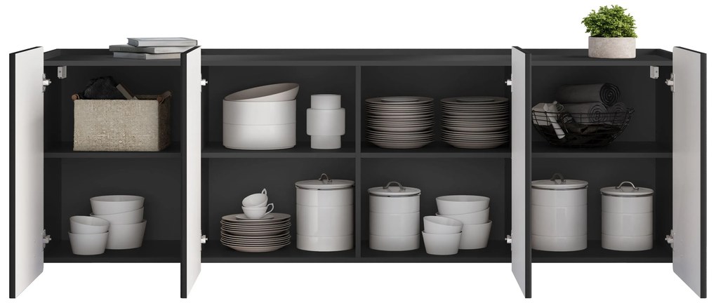 Komoda Malmi 200 cm czterodrzwiowa wisząca - czarny mat / czarny