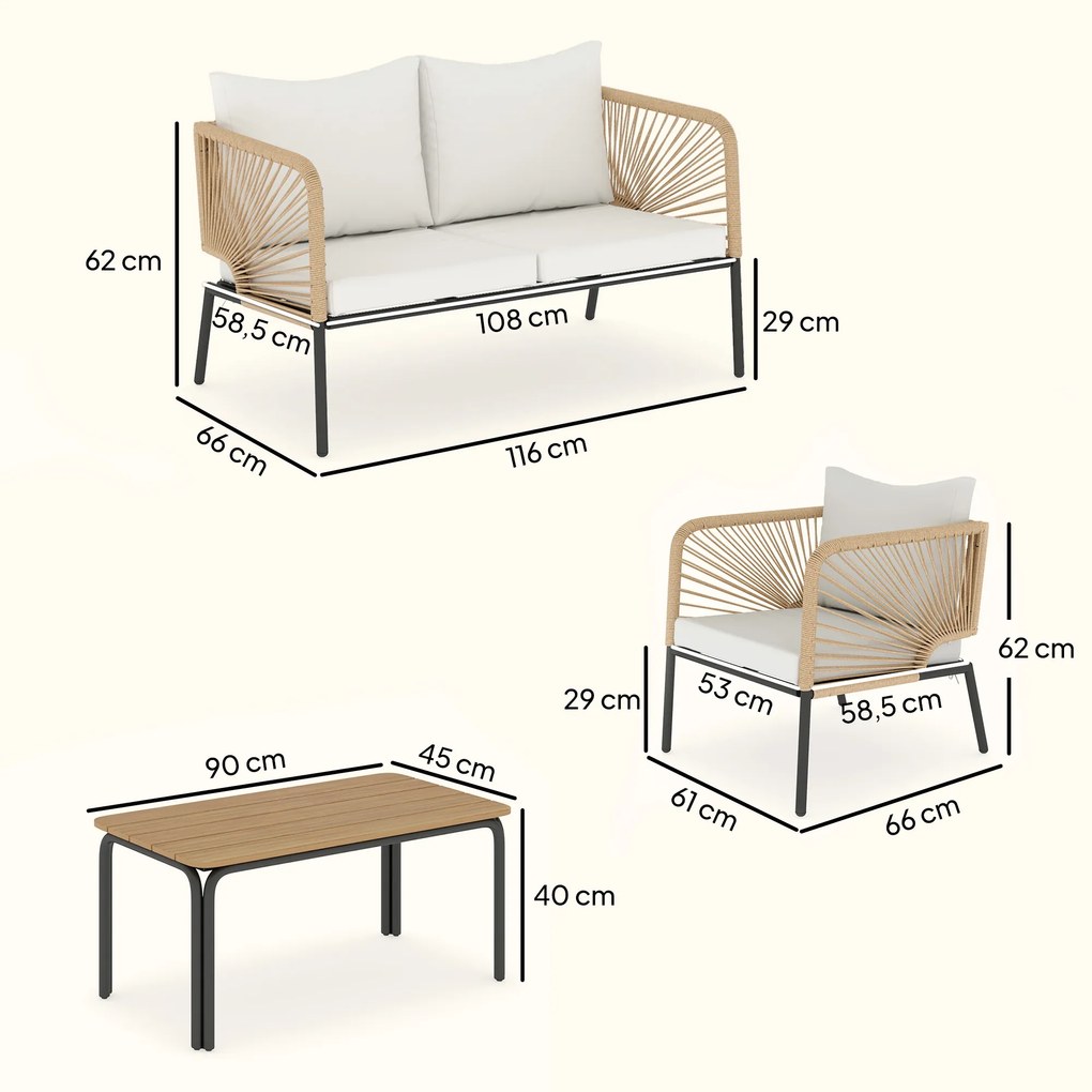 Outsunny Zestaw mebli ogrodowych dla 4 osób sofa dwa fotele stolik kawowy z poduszkami na taras balkon ogród | Aosom PL