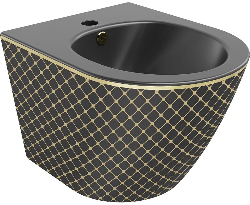 Mexen Lena bidet wiszący, czarny mat/złoty wzór kratka - 35224879