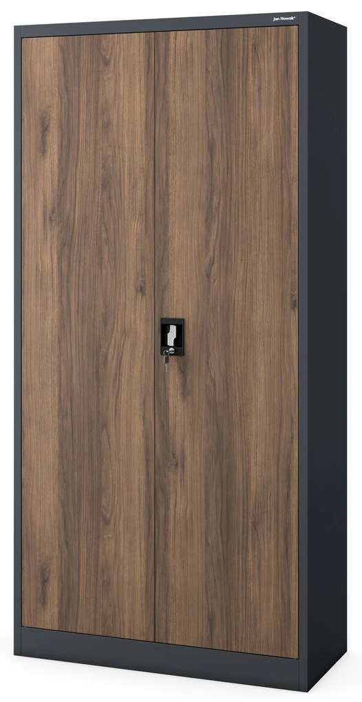 Biurowa szafa metalowa JAN, 900 x 1850 x 400 mm, Eco Design: antracytowa/ orzech