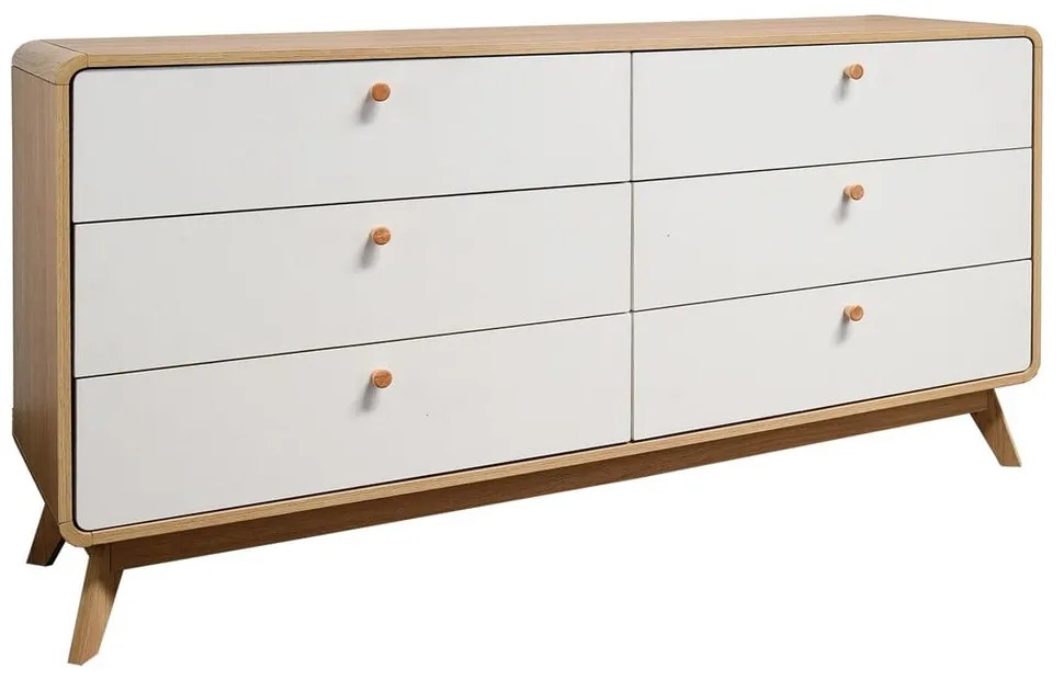 Biało-naturalna kolorze niska komoda w dekorze dębu 150x74 cm Caitlin – Støraa