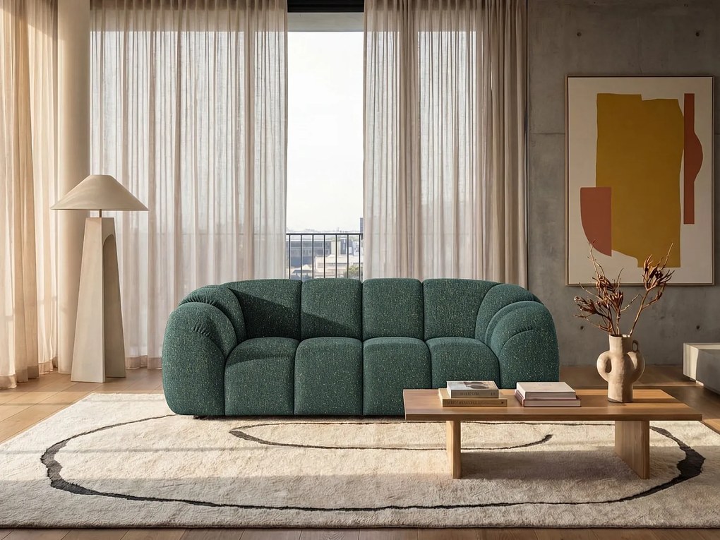 Nowoczesna Zielona Kanapa 3-osobowa z Tkaniny Pikowanej 240cm - MALI 3S Cloud Design