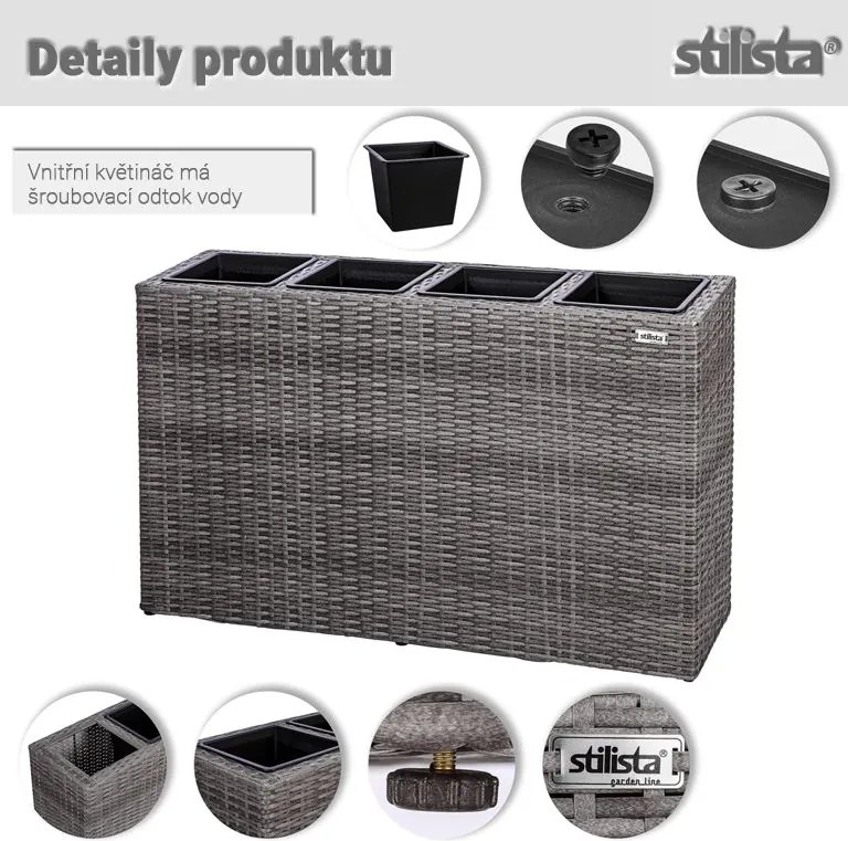 STILISTA Doniczka z 4 doniczkami, tkany polirattan, szary