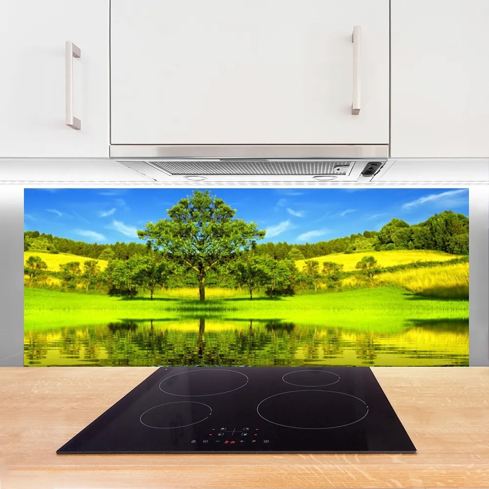 Szkło do Kuchni na Ścianę Samotne Drzewo na Polanie