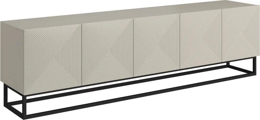 Szafka RTV Asha 200 cm z ryflowanym frontem i metalowym stelażem - kaszmir