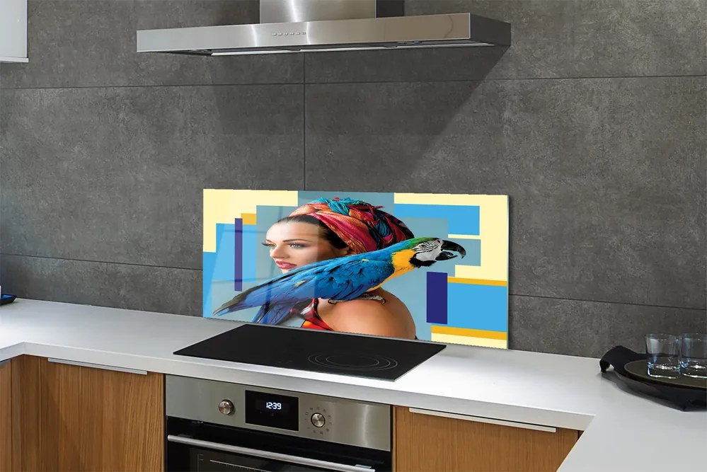 Panel szklany do Kuchni Papuga Ara na Ramieniu