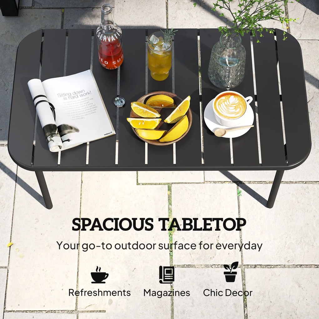 Outsunny Stolik kawowy na zewnątrz, odporny prostokątny metalowy stolik na patio z lamelowym blatem do użytku zewnętrznego | Aosom PL